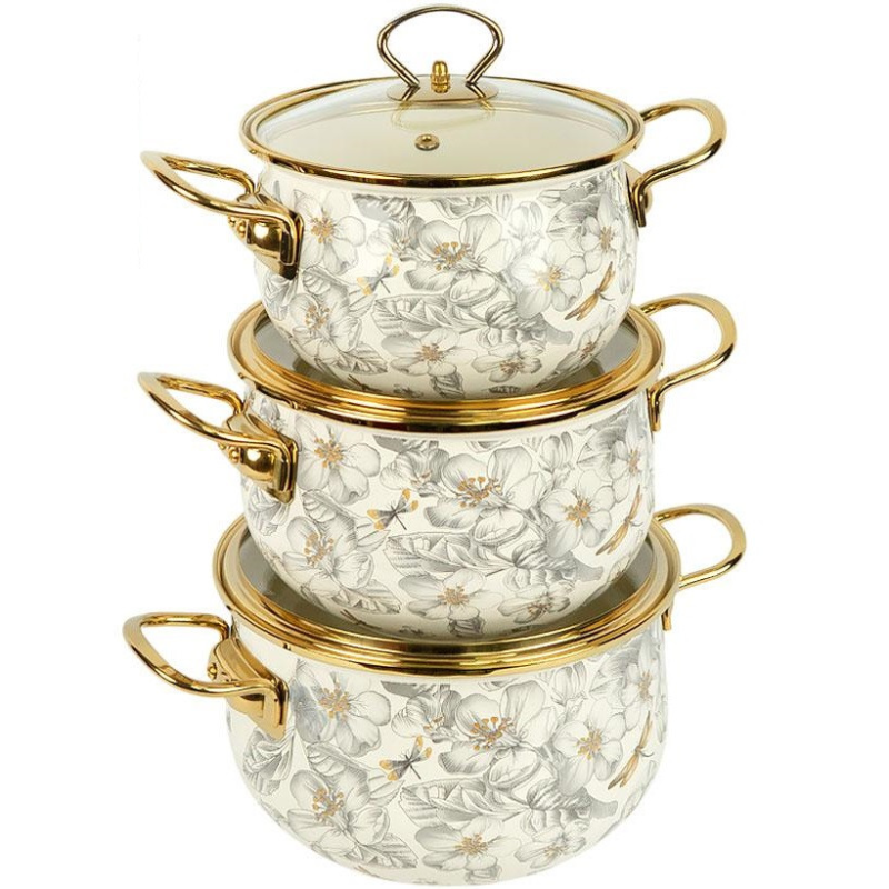 Набір емальованих каструль 3 шт із кришками 2/3/4 л D18/20/22 см Boyang 7043-8 KNZ