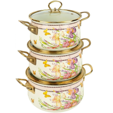 Набір емальованих каструль 3 шт із кришками 2,5/3,5/4,5 л D20/22/24 см Boyang 7043-6 KNZ