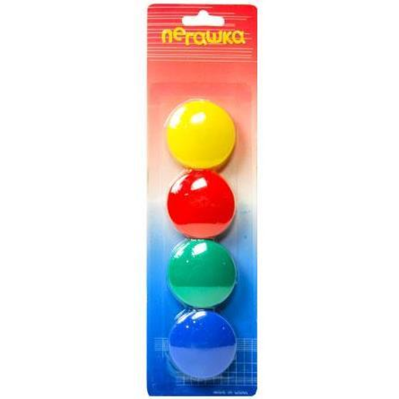 Набір кольорових магнітів 4шт на блістері d=40 мм “Пігашка“ M-40 KNZ Набір кольорових магнітів 4шт на блістері d=40 мм “Пігашка“ M-40 KNZ