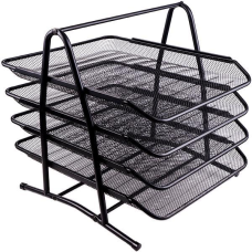 Канцелярський лоток для паперу горизонтальний 4-ярусний металевий сітка чорний 1088-B KNZ