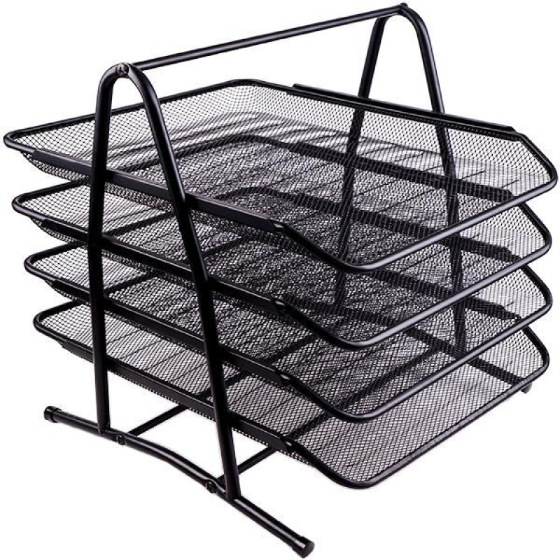 Канцелярський лоток для паперу горизонтальний 4-ярусний металевий сітка чорний 1088-B KNZ