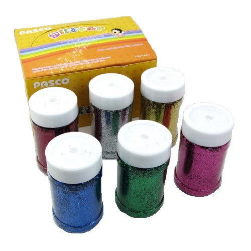 Набір блискіток 6 кольорів у банках по 125 гр Pasco (дрібний глітер-пісок) KNZ
