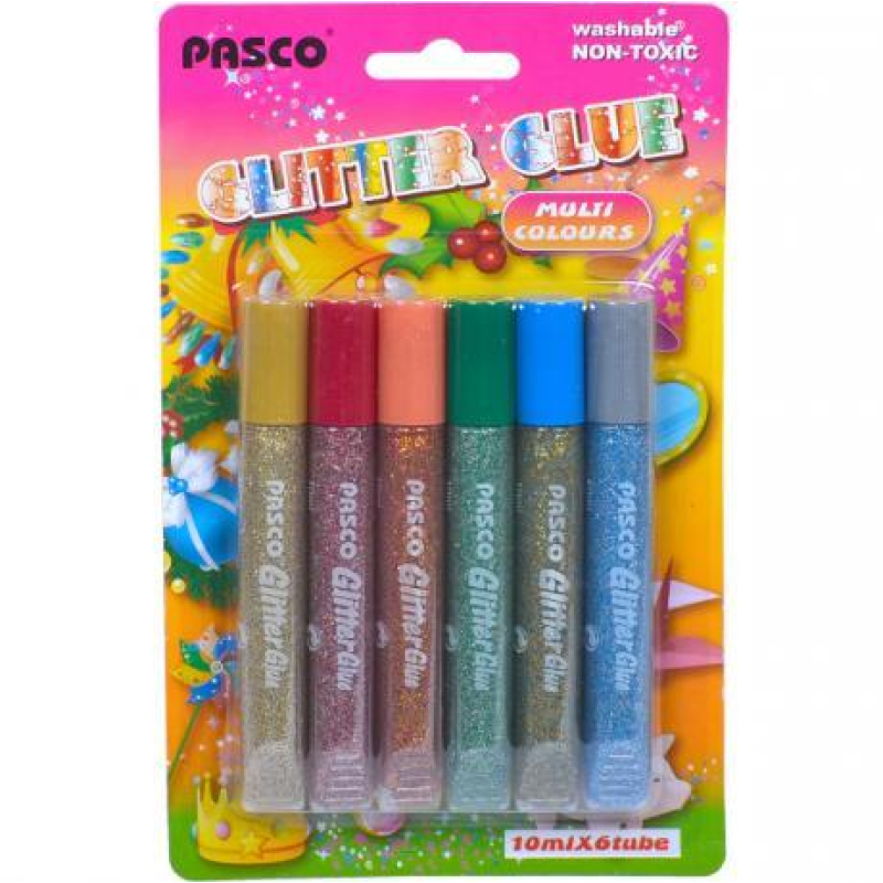 Клей силіконовий з блискітками на картоні “Pasco“ Multi Colors (6 кольорів, 10 мл) KNZ Клей силіконовий з блискітками на картоні “Pasco“ Multi Colors (6 кольорів, 10 мл) KNZ