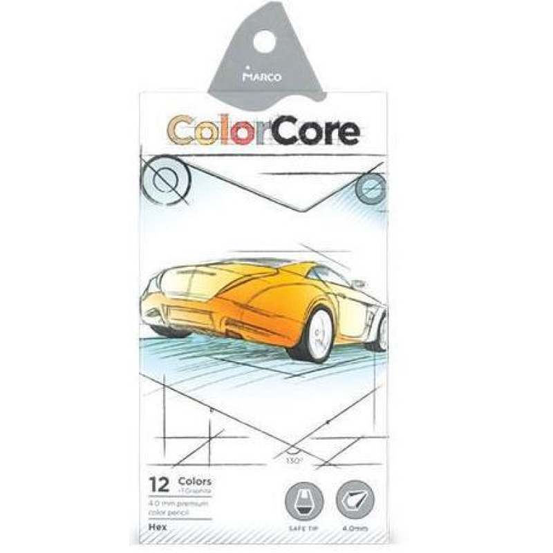 Олівці 12 кольорів шестигранні d=4,0мм ColorCore “Marco“ E3000-12CB KNZ