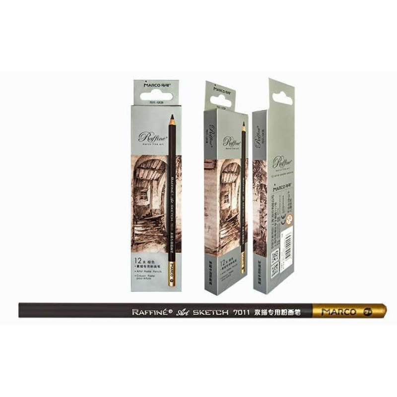 Олівці пастельні Raffine 12 штук, круглі, колір-сепія, Marco 7011-12CB KNZ