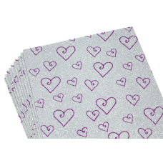 Фоаміран 2мм з глітером, принт серця фіолет зі сріблом, 10516 KNZ