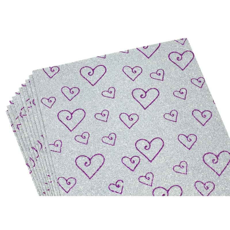 Фоаміран 2мм з глітером, принт серця фіолет зі сріблом, 10516 KNZ Фоаміран 2мм з глітером, принт серця фіолет зі сріблом, 10516 KNZ