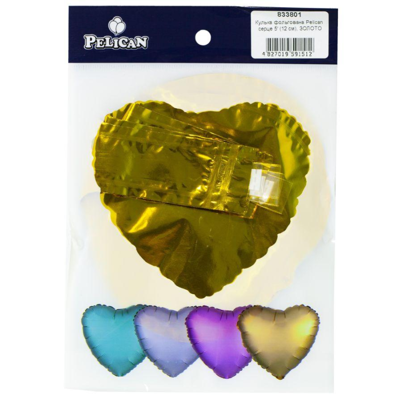 Кулька фольгована PELICAN серце 5“ (12см) Золото (5шт) KNZ