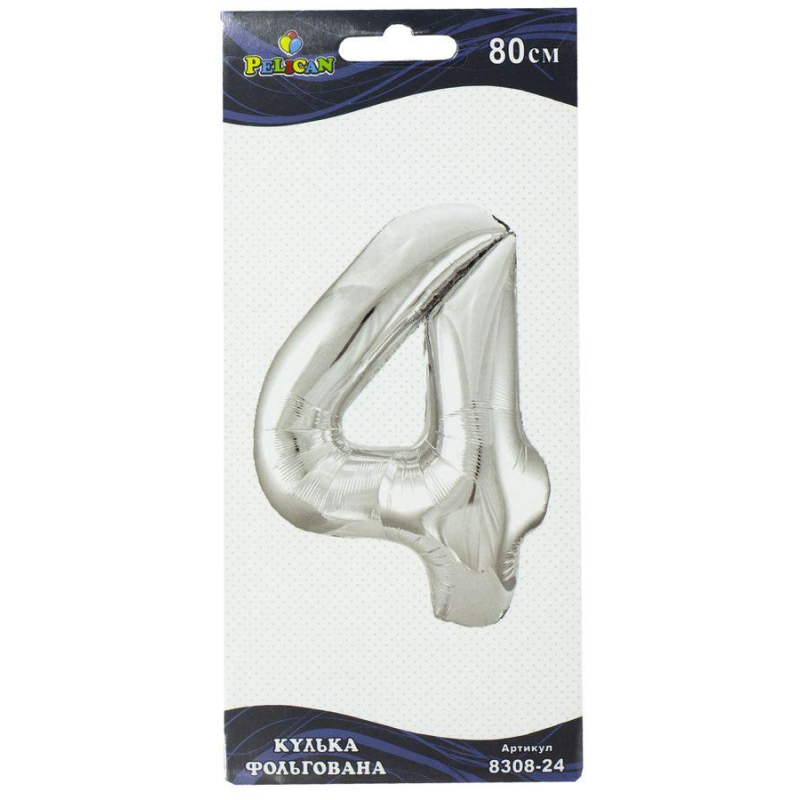 Цифра фольгована Pelican, “4“ срібло 80см 830824 KNZ
