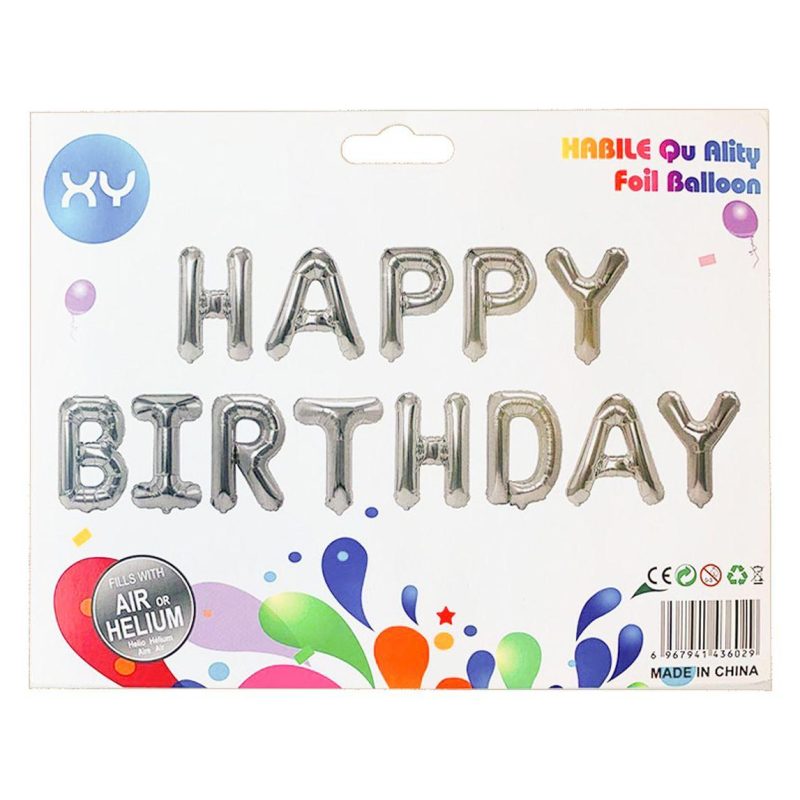 Набор из 13 шариков, HAPPY BIRTHDAY 40см, серебро, 837102 Набор из 13 шариков, HAPPY BIRTHDAY 40см, серебро, 837102