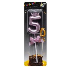 Свічка-цифра “5“ з короною 5,5см Рожева JY-1064 Свічка-цифра “5“ з короною 5,5см Рожева JY-1064
