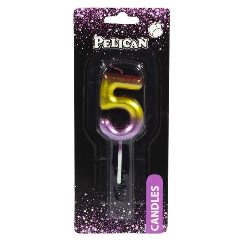 Свічка для торта Pelican, «5» РАДУЖНА 4,5см 864565 Свічка для торта Pelican, “5“ РАДУЖНА 4,5см 864565