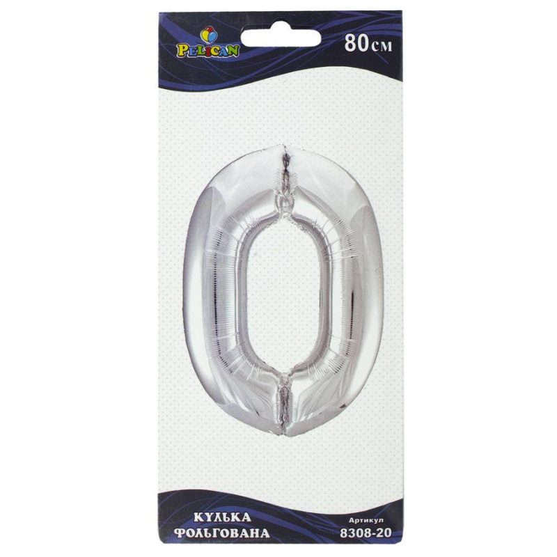 Цифра фольгированная Pelican, “0“ серебро 80см 830820