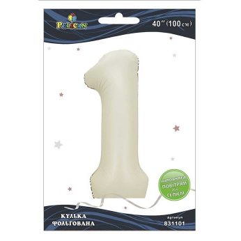 Шарик фольгированный цифра «1» молочный 40“(100см) Pelican Бежевый Pelican (831101) Шарик фольгированный цифра “1“ молочный 40“(100см) Pelican Бежевый Pelican (831101)