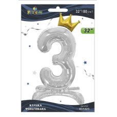 Шарик фольгированный цифра с короной на подставке “3“ серебро 32“(80см) Pelican Серебряный Pelican (831423) Шарик фольгированный цифра с короной на подставке “3“ серебро 32“(80см) Pelican Серебряный Pelican (831423)