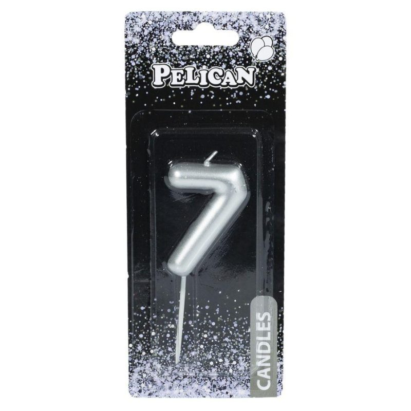Свічка для торта Pelican “7“ СРІБЛО 6 см 866027