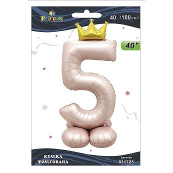 Шарик фольгированный цифра с короной на подставке «5» розовая Blush 40“(100см) Pelican Розовый Pelican Шарик фольгированный цифра с короной на подставке “5“ розовая Blush 40“(100см) Pelican Розовый Pelican
