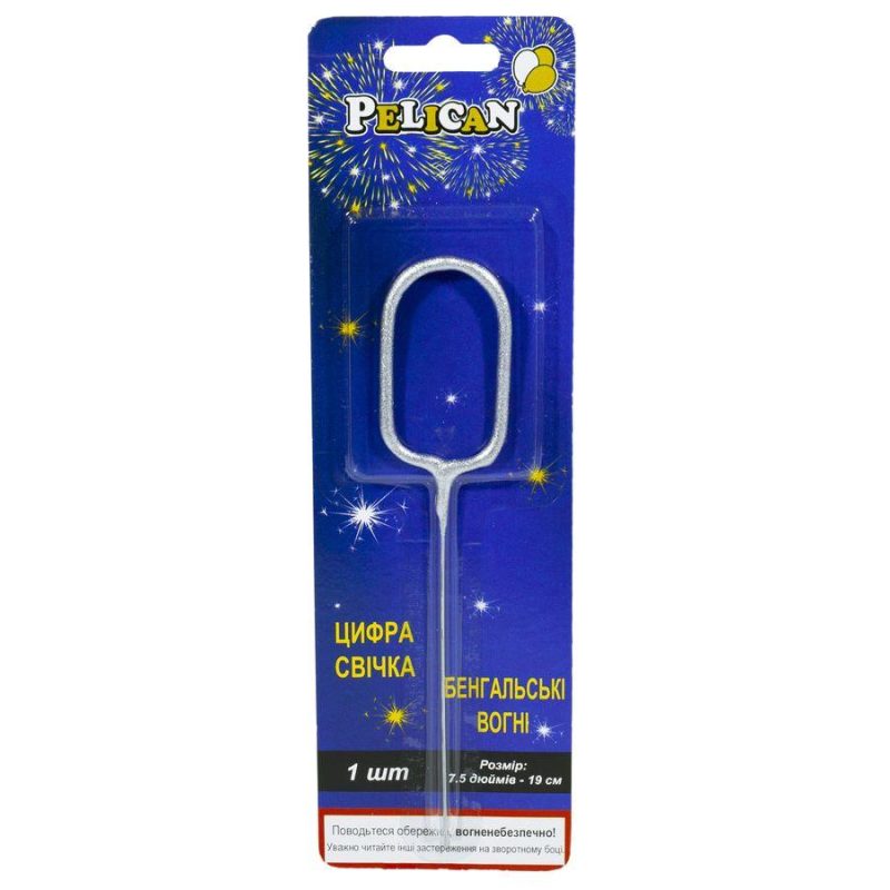 Свічка цифра бенгальська Pelican, “0“ СРІБЛО 860020