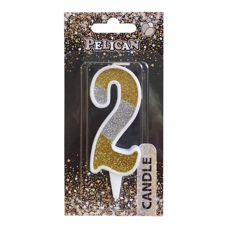 Свічка для торта цифра “2“ срібна ЗОЛОТА 7 см, TM Pelican 867032
