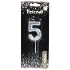 Свічка для торта Pelican, “5“ срібло 4,5см 864525 Свічка для торта Pelican, “5“ срібло 4,5см 864525