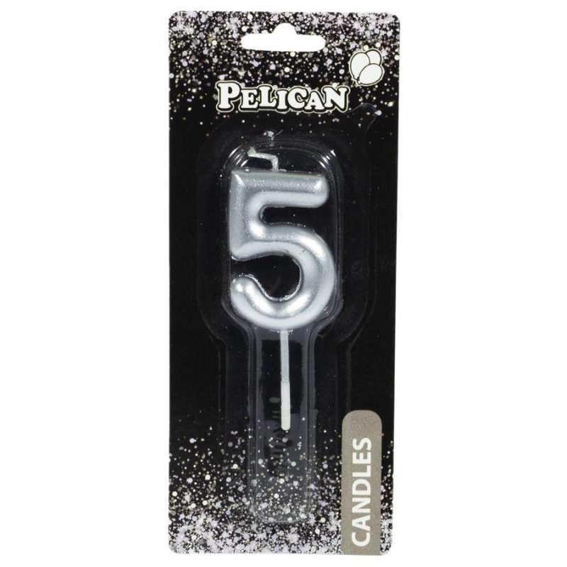 Свічка для торта Pelican, «5» срібло 4,5см 864525 Свічка для торта Pelican, “5“ срібло 4,5см 864525