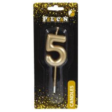 Свічка для торта Pelican, “5“ золото 4,5см 864515 Свічка для торта Pelican, “5“ золото 4,5см 864515
