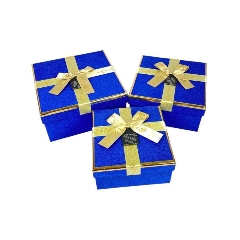 Набір коробок 3 шт квадратні 19 х 19 х 9,5 см із глітером 10238-blue