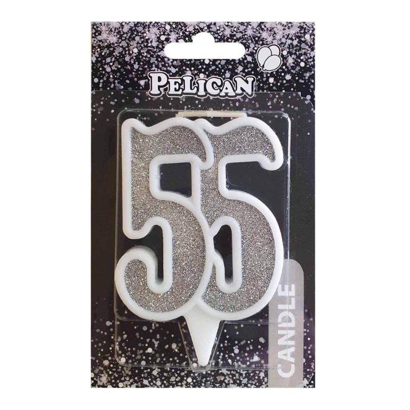 Свічка ювілейна «55» СРІБРО 7 см, TM Pelican 867255 Свічка ювілейна “55“ СРІБРО 7 см, TM Pelican 867255