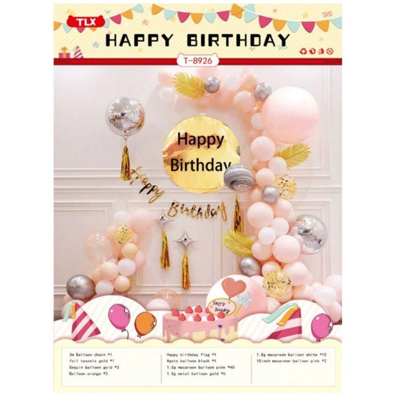 Фотозона с воздушными шарами «Happy birthday» нежно розовая T-8926 Фотозона с воздушными шарами “Happy birthday“ нежно розовая T-8926