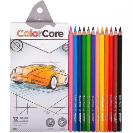 Олівці кольорові 12 кольорів «MARCO» ColorCore Hex 3100-12CB Олівці кольорові 12 кольорів “MARCO“ ColorCore Hex 3100-12CB