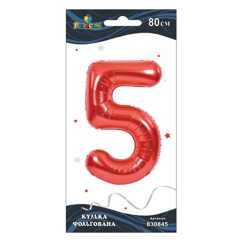 Цифра фольгированная Pelican, «5» КРАСНАЯ 80см 830845 Цифра фольгированная Pelican, “5“ КРАСНАЯ 80см 830845