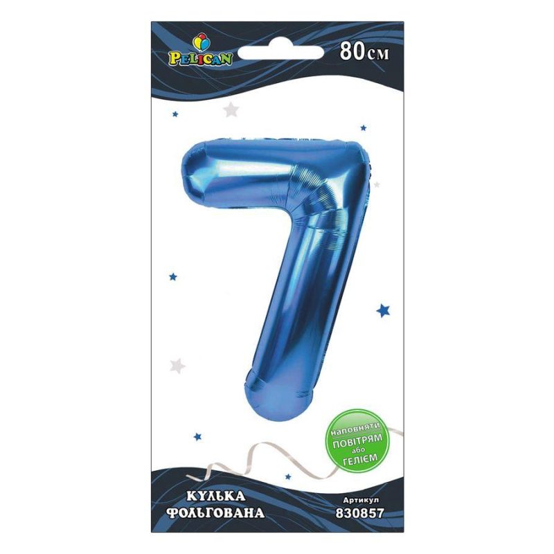 Цифра фольгована Pelican, «7» Синя 80см 830857 Цифра фольгована Pelican, “7“ Синя 80см 830857