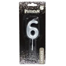 Свічка для торта Pelican, “6“ срібло 4,5см 864526 Свічка для торта Pelican, “6“ срібло 4,5см 864526