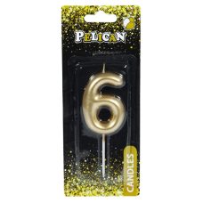 Свічка для торта Pelican “6“ ЗОЛОТО 6 см 866016