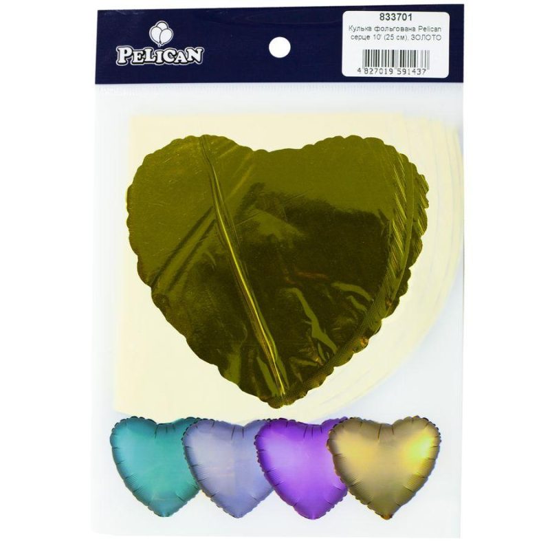 Кулька фольгована PELICAN серце 10“ (25см) Золото (5шт) 833701