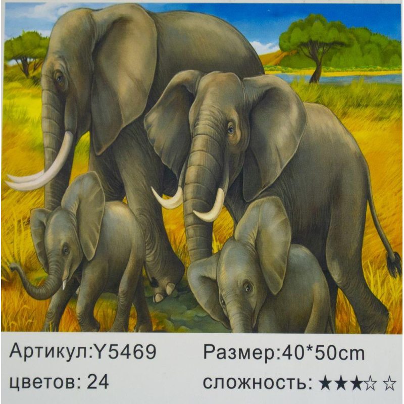 Картина за номерами 40*50см “Сім“я слонів“ 5469Y_B