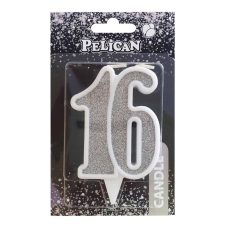 Свічка ювілейна “16“ СРІБЛО 7 см, TM Pelican 867216 Свічка ювілейна “16“ СРІБЛО 7 см, TM Pelican 867216