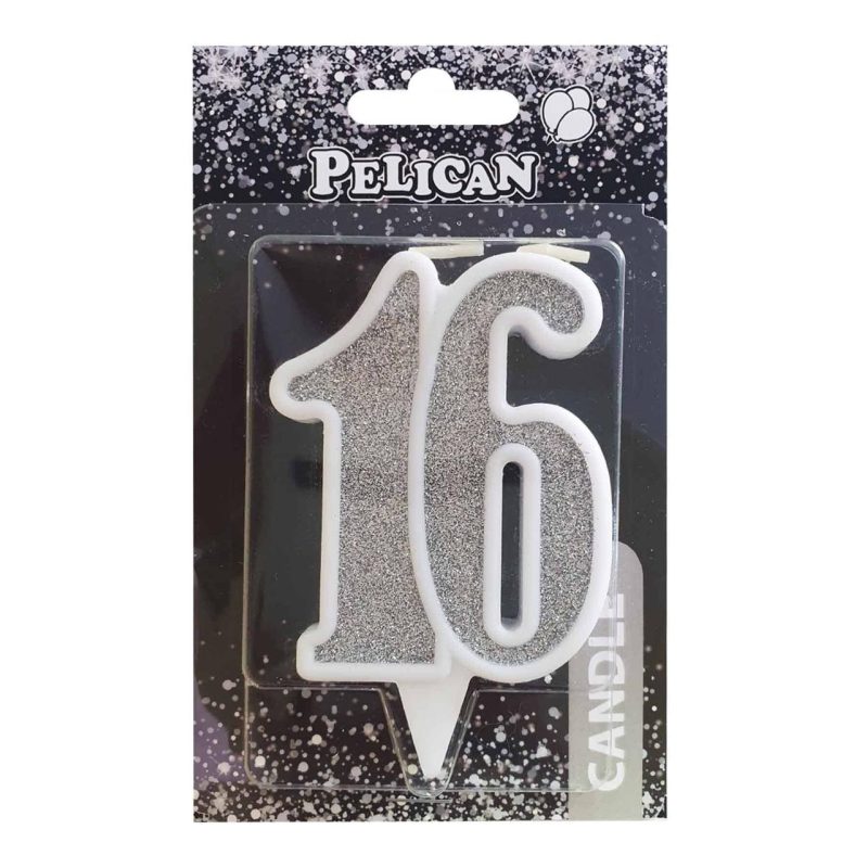 Свічка ювілейна «16» СРІБЛО 7 см, TM Pelican 867216 Свічка ювілейна “16“ СРІБЛО 7 см, TM Pelican 867216