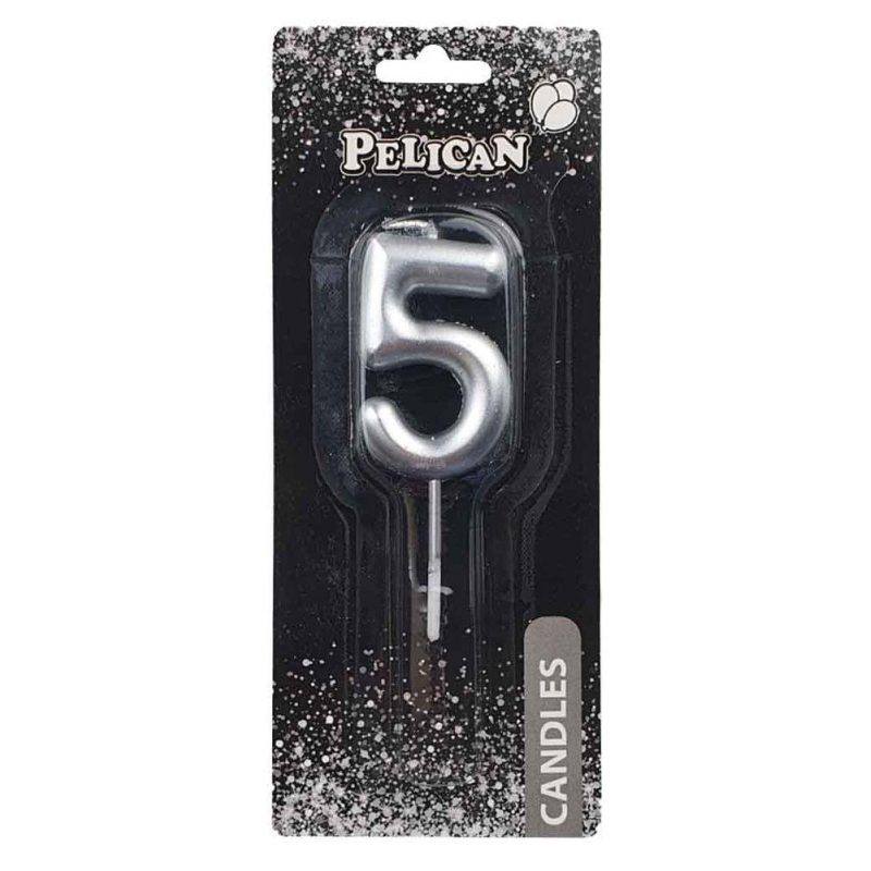 Свічка для торта Pelican “5“ Срібло 5 см 865025