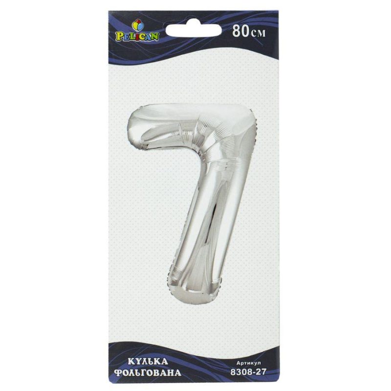 Цифра фольгированная Pelican, “7“ серебро 80см 830827