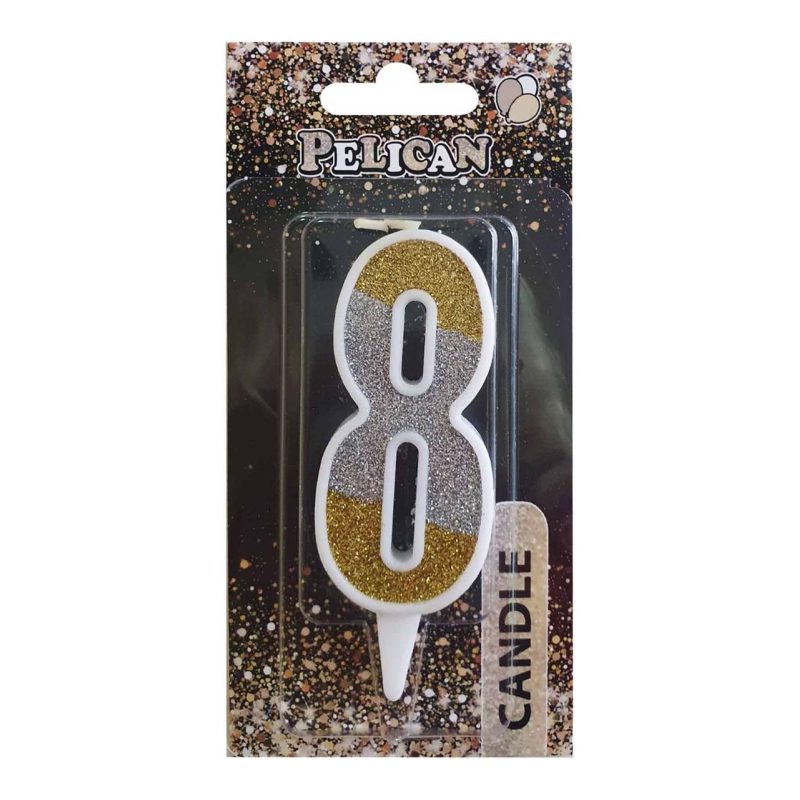 Свічка для торта цифра «8» срібна ЗОЛОТА 7 см, TM Pelican 867038 Свічка для торта цифра “8“ срібна ЗОЛОТА 7 см, TM Pelican 867038