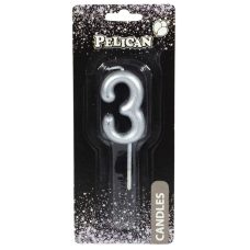 Свічка для торта Pelican, “3“ срібло 4,5см 864523 Свічка для торта Pelican, “3“ срібло 4,5см 864523