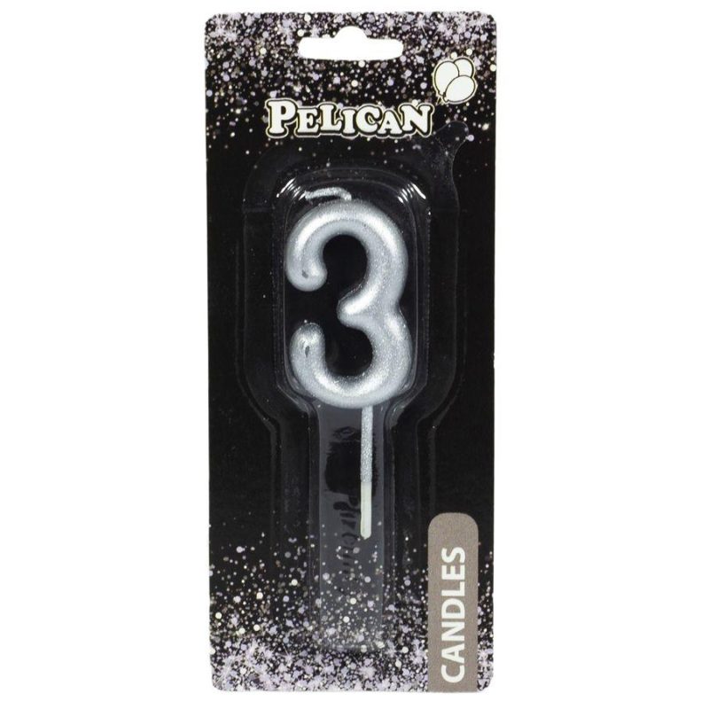 Свічка для торта Pelican, “3“ срібло 4,5см 864523