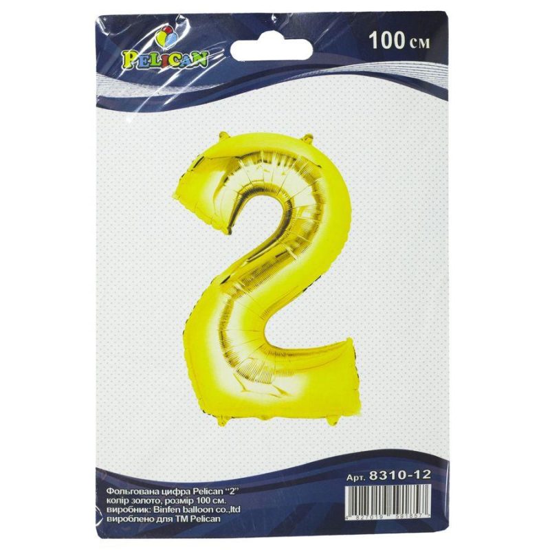 Цифра фольгированная Pelican, «2» золото 100см 831012 Цифра фольгированная Pelican, “2“ золото 100см 831012