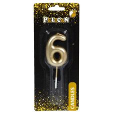 Свічка для торта Pelican, “6“ золото 4,5см 864516 Свічка для торта Pelican, “6“ золото 4,5см 864516