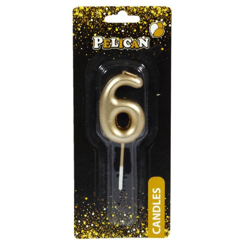 Свічка для торта Pelican, “6“ золото 4,5см 864516