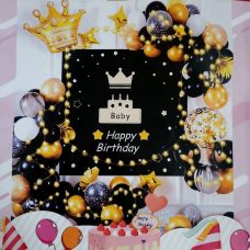 Фотозона з повітряних куль “Happy birthday“ чорна T-8621