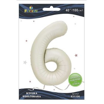 Шарик фольгированный цифра «6» молочный 40“(100см) Pelican Бежевый Pelican (831106) Шарик фольгированный цифра “6“ молочный 40“(100см) Pelican Бежевый Pelican (831106)