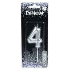 Свічка для торта Pelican “4“ СРІБЛО 6 см 866024