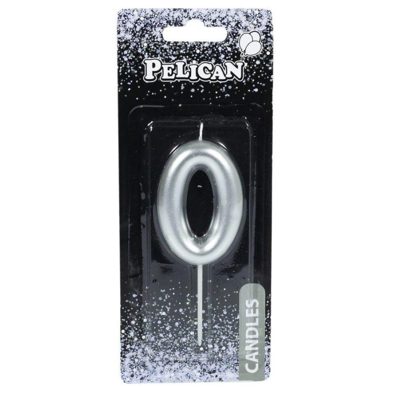 Свічка для торта Pelican “0“ СРІБРО 6 см 866020